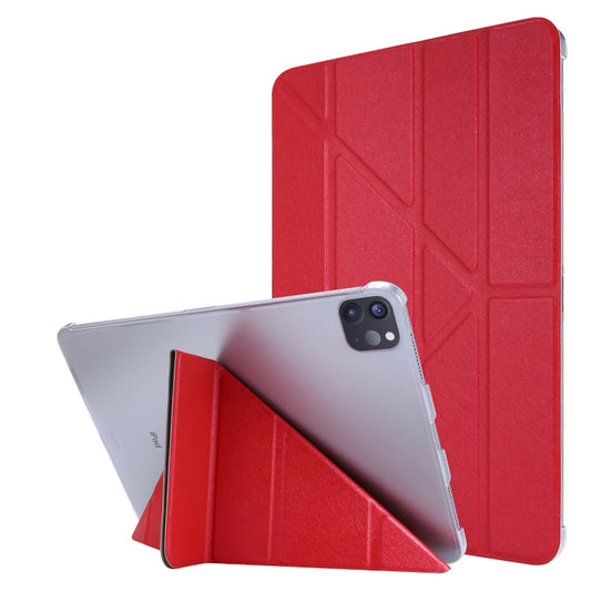 For iPad Air 13 2024 / 2025 / Pro 12.9 2020 Silk Texture Horizontal Deformation Flip Leather Tablet Case with Three-folding Holder(Red) - iPad Pro 12.9 (2020) Cases by buy2fix | Online Shopping UK | buy2fix