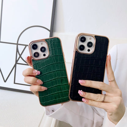 For iPhone 14 Pro Max Nano Electroplating Crocodile Texture Genuine Leather Phone Case(Green) - iPhone 14 Pro Max Cases by buy2fix | Online Shopping UK | buy2fix