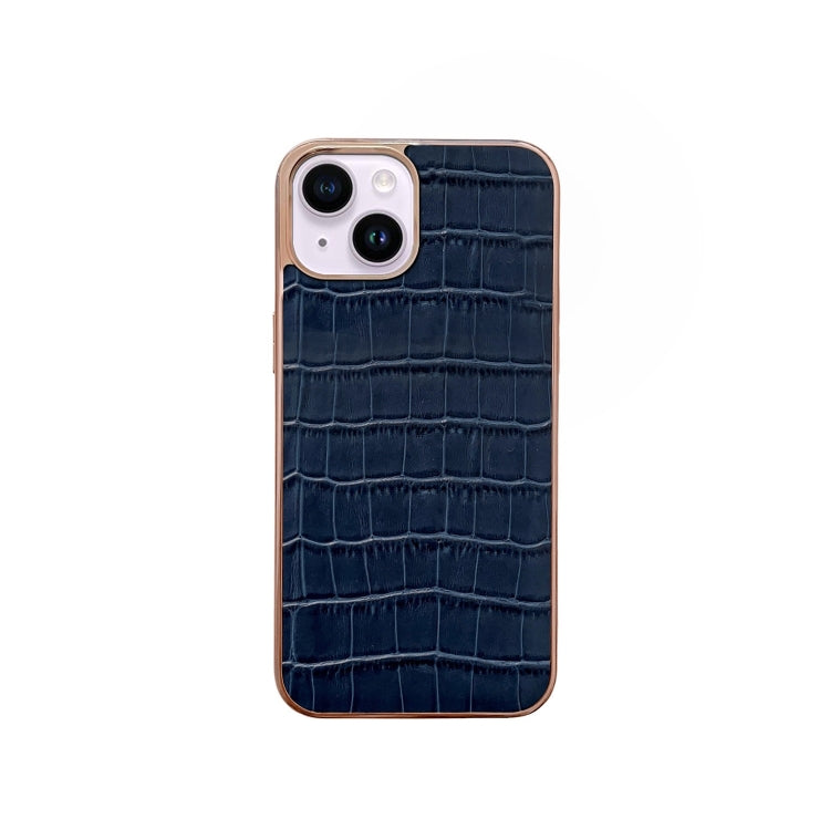 For iPhone 14 Nano Electroplating Crocodile Texture Genuine Leather Phone Case(Blue) - iPhone 14 Cases by buy2fix | Online Shopping UK | buy2fix