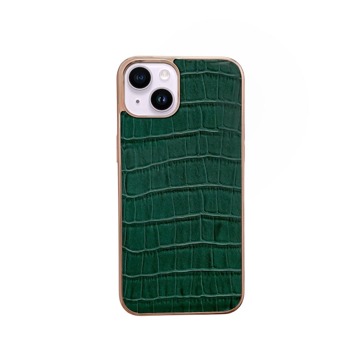 For iPhone 14 Nano Electroplating Crocodile Texture Genuine Leather Phone Case(Green) - iPhone 14 Cases by buy2fix | Online Shopping UK | buy2fix