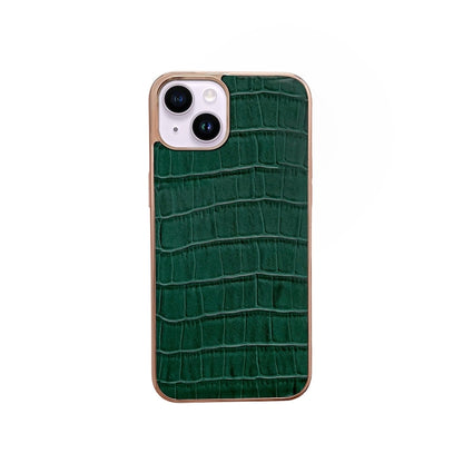For iPhone 14 Nano Electroplating Crocodile Texture Genuine Leather Phone Case(Green) - iPhone 14 Cases by buy2fix | Online Shopping UK | buy2fix