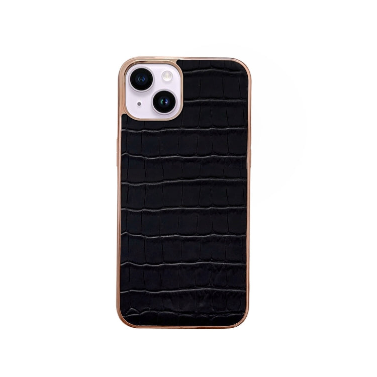 For iPhone 14 Nano Electroplating Crocodile Texture Genuine Leather Phone Case(Black) - iPhone 14 Cases by buy2fix | Online Shopping UK | buy2fix