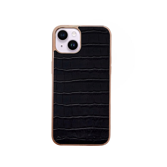 For iPhone 14 Nano Electroplating Crocodile Texture Genuine Leather Phone Case(Black) - iPhone 14 Cases by buy2fix | Online Shopping UK | buy2fix