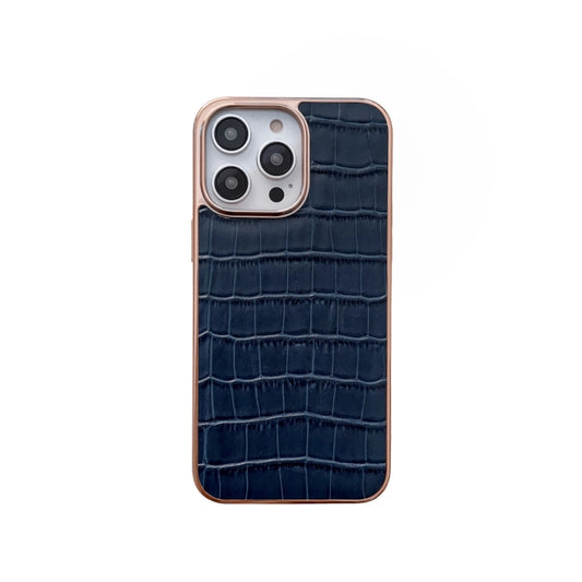 For iPhone 13 Pro Max Nano Electroplating Crocodile Texture Genuine Leather Phone Case(Blue) - iPhone 13 Pro Max Cases by buy2fix | Online Shopping UK | buy2fix