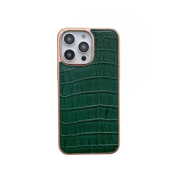 For iPhone 13 Pro Max Nano Electroplating Crocodile Texture Genuine Leather Phone Case(Green) - iPhone 13 Pro Max Cases by buy2fix | Online Shopping UK | buy2fix