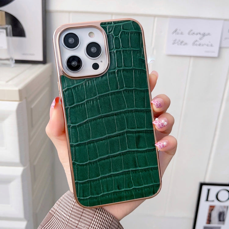 For iPhone 13 Pro Max Nano Electroplating Crocodile Texture Genuine Leather Phone Case(Green) - iPhone 13 Pro Max Cases by buy2fix | Online Shopping UK | buy2fix