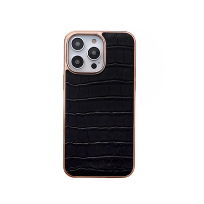 For iPhone 13 Pro Max Nano Electroplating Crocodile Texture Genuine Leather Phone Case(Black) - iPhone 13 Pro Max Cases by buy2fix | Online Shopping UK | buy2fix