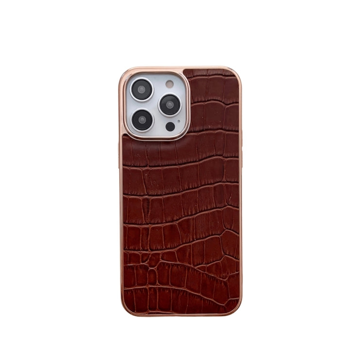 For iPhone 13 Pro Nano Electroplating Crocodile Texture Genuine Leather Phone Case(Coffee Brown) - iPhone 13 Pro Cases by buy2fix | Online Shopping UK | buy2fix