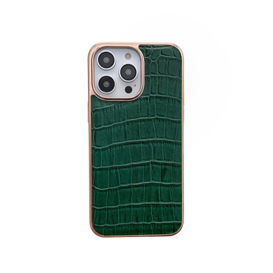 For iPhone 13 Pro Nano Electroplating Crocodile Texture Genuine Leather Phone Case(Green) - iPhone 13 Pro Cases by buy2fix | Online Shopping UK | buy2fix