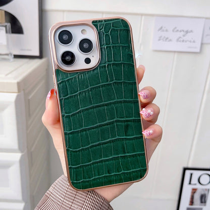 For iPhone 13 Pro Nano Electroplating Crocodile Texture Genuine Leather Phone Case(Green) - iPhone 13 Pro Cases by buy2fix | Online Shopping UK | buy2fix