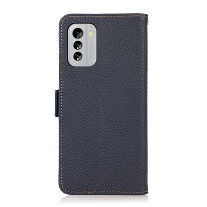 For Nokia G60 5G KHAZNEH Side-Magnetic Litchi Genuine Leather RFID Phone Case(Blue) - Nokia Cases by buy2fix | Online Shopping UK | buy2fix