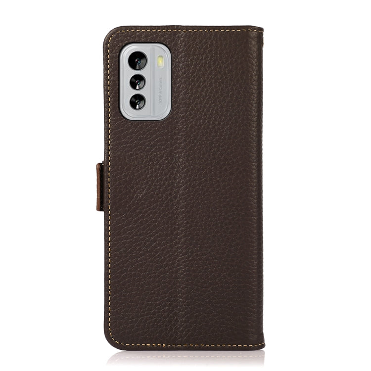 For Nokia G60 5G KHAZNEH Side-Magnetic Litchi Genuine Leather RFID Phone Case(Brown) - Nokia Cases by buy2fix | Online Shopping UK | buy2fix