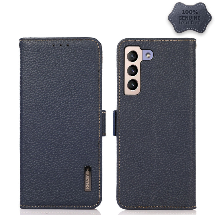 For Samsung Galaxy S23+ 5G KHAZNEH Side-Magnetic Litchi Genuine Leather RFID Phone Case(Blue) - Galaxy S23+ 5G Cases by buy2fix | Online Shopping UK | buy2fix