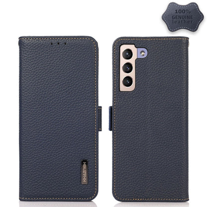 For Samsung Galaxy S23+ 5G KHAZNEH Side-Magnetic Litchi Genuine Leather RFID Phone Case(Blue) - Galaxy S23+ 5G Cases by buy2fix | Online Shopping UK | buy2fix