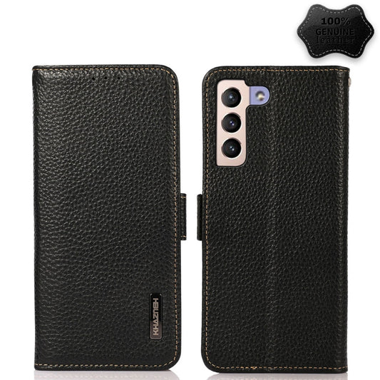 For Samsung Galaxy S23 5G KHAZNEH Side-Magnetic Litchi Genuine Leather RFID Phone Case(Black) - Galaxy S23 5G Cases by buy2fix | Online Shopping UK | buy2fix