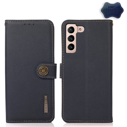 For Samsung Galaxy S23+ 5G KHAZNEH Custer Genuine Leather RFID Phone Case(Blue) - Galaxy S23+ 5G Cases by buy2fix | Online Shopping UK | buy2fix