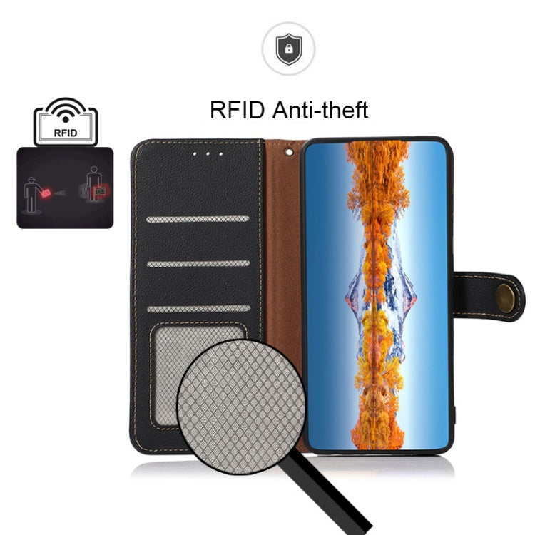 For Samsung Galaxy S23 5G KHAZNEH Custer Genuine Leather RFID Phone Case(Black) - Galaxy S23 5G Cases by buy2fix | Online Shopping UK | buy2fix
