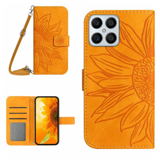 For Honor X8 Skin Feel Sun Flower Pattern Flip Leather Phone Case with Lanyard(Yellow)