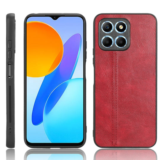 For Honor X8 5G/X6 5G/Play6C Sewing Cow Pattern Skin PC + PU + TPU Phone Case(Red)