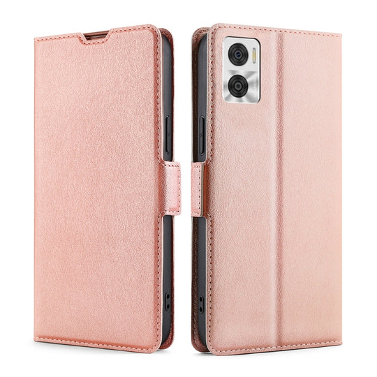 For Motorola Moto E22/E22i Ultra-thin Voltage Side Buckle Horizontal Flip Leather Phone Case(Rose Gold)