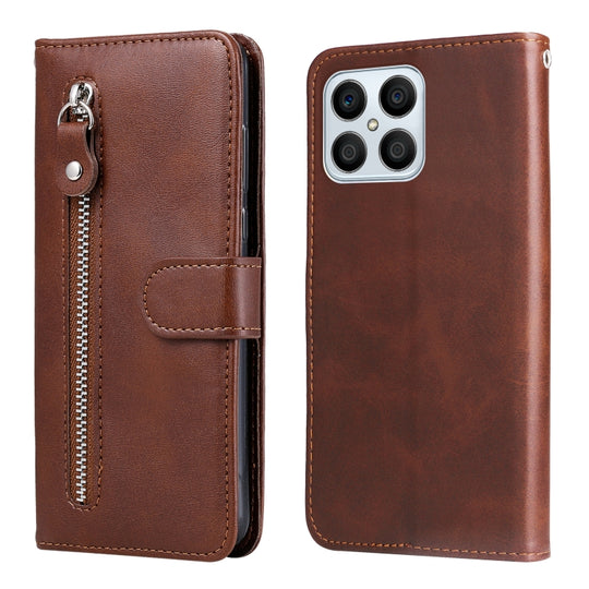 For Honor X8 5G / X6 Calf Texture Zipper Leather Phone Case(Brown)