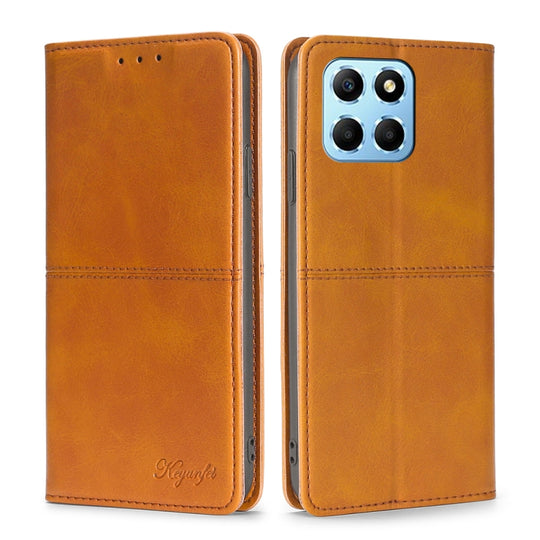 For Honor X8 5G/X6 Cow Texture Magnetic Horizontal Flip Leather Phone Case(Light Brown)