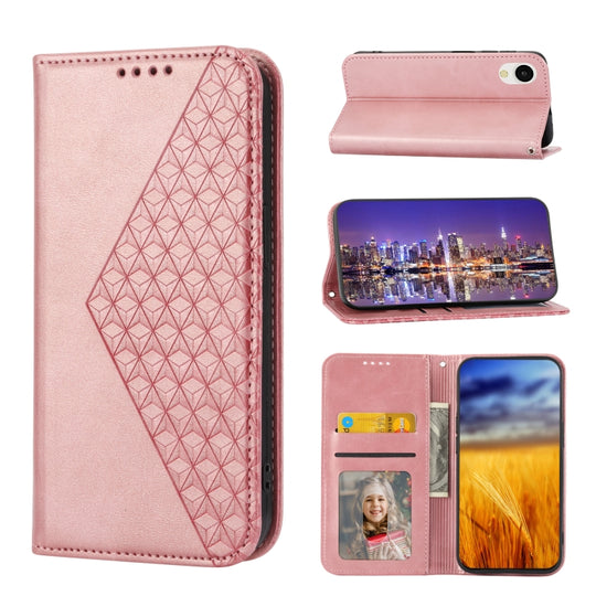 For Samsung Galaxy A23e/A23S/A23 5G/A22e Cubic Grid Calf Texture Magnetic Closure Leather Phone Case(Rose Gold)