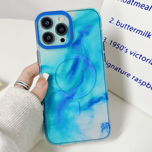 For iPhone 14 Marble Dual-side Laminating Magsafe Phone Case(Sky Blue) - iPhone 14 Cases by buy2fix | Online Shopping UK | buy2fix