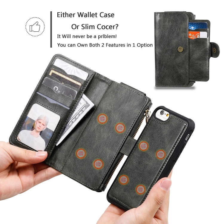 For iPhone 6 / 7 / 8 Multifunctional Retro Detachable Magnetic Horizontal Flip Leather Case with Card Slots & Holder & Wallet & Photo Frame(Dark Green) - More iPhone Cases by buy2fix | Online Shopping UK | buy2fix