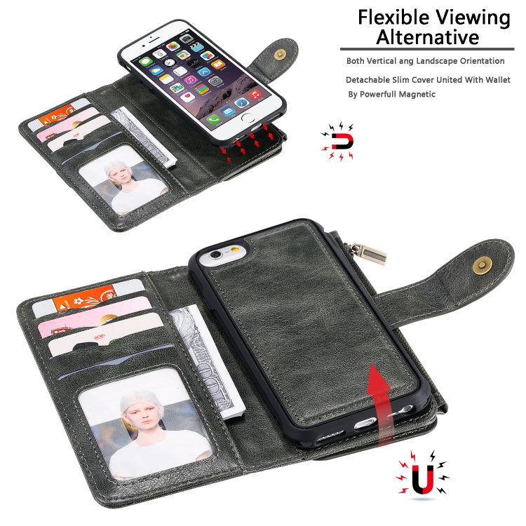 For iPhone 6 / 7 / 8 Multifunctional Retro Detachable Magnetic Horizontal Flip Leather Case with Card Slots & Holder & Wallet & Photo Frame(Dark Green) - More iPhone Cases by buy2fix | Online Shopping UK | buy2fix