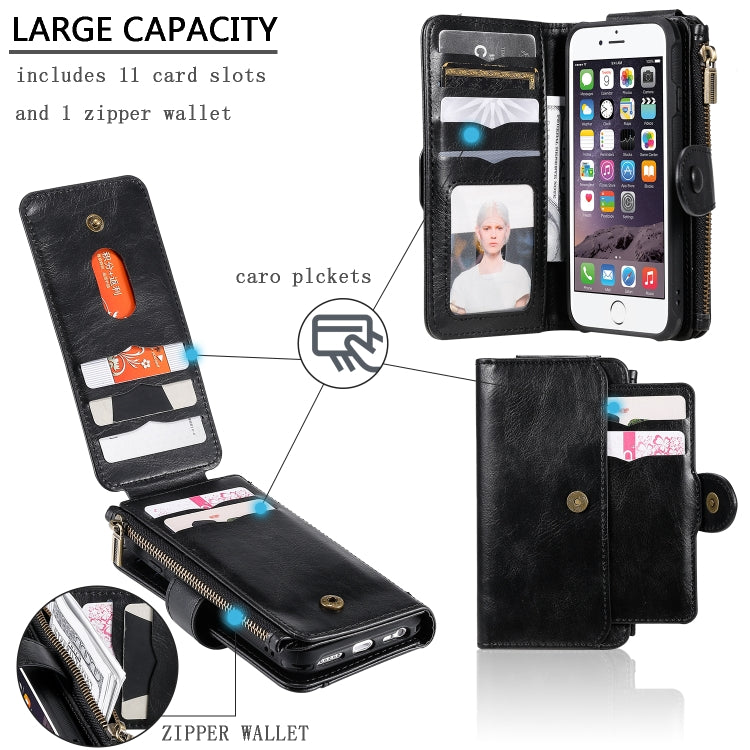 For iPhone 6 / 7 / 8 Multifunctional Retro Detachable Magnetic Horizontal Flip Leather Case with Card Slots & Holder & Wallet & Photo Frame(Black) - More iPhone Cases by buy2fix | Online Shopping UK | buy2fix