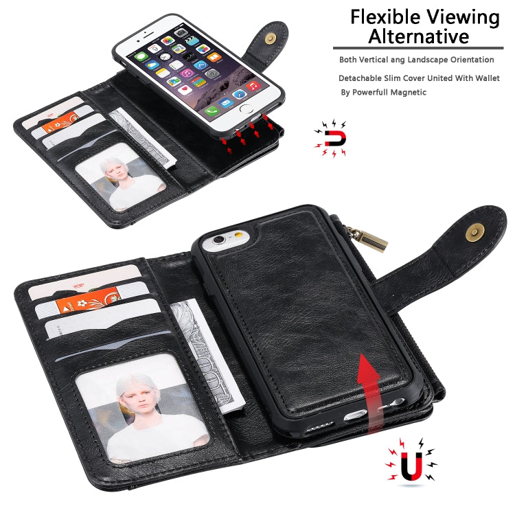 For iPhone 6 / 7 / 8 Multifunctional Retro Detachable Magnetic Horizontal Flip Leather Case with Card Slots & Holder & Wallet & Photo Frame(Black) - More iPhone Cases by buy2fix | Online Shopping UK | buy2fix