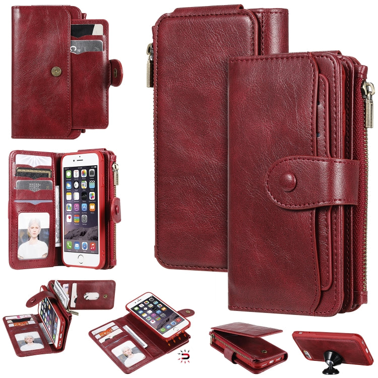 For iPhone 6 / 7 / 8 Multifunctional Retro Detachable Magnetic Horizontal Flip Leather Case with Card Slots & Holder & Wallet & Photo Frame(Red) - More iPhone Cases by buy2fix | Online Shopping UK | buy2fix