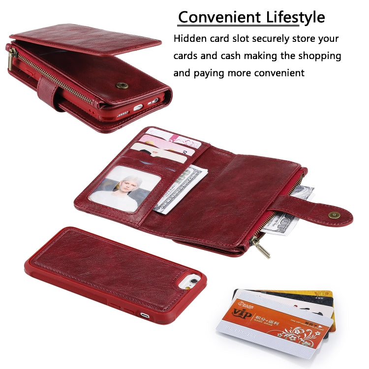 For iPhone 6 / 7 / 8 Multifunctional Retro Detachable Magnetic Horizontal Flip Leather Case with Card Slots & Holder & Wallet & Photo Frame(Red) - More iPhone Cases by buy2fix | Online Shopping UK | buy2fix