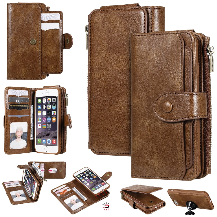 For iPhone 6 / 7 / 8 Multifunctional Retro Detachable Magnetic Horizontal Flip Leather Case with Card Slots & Holder & Wallet & Photo Frame(Brown) - More iPhone Cases by buy2fix | Online Shopping UK | buy2fix