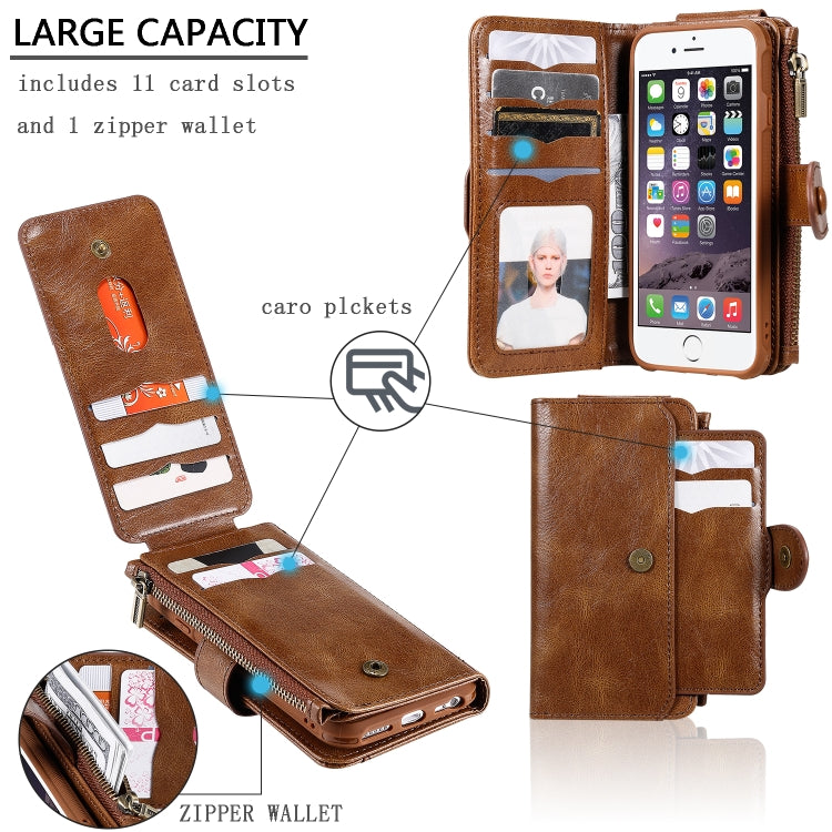 For iPhone 6 / 7 / 8 Multifunctional Retro Detachable Magnetic Horizontal Flip Leather Case with Card Slots & Holder & Wallet & Photo Frame(Brown) - More iPhone Cases by buy2fix | Online Shopping UK | buy2fix