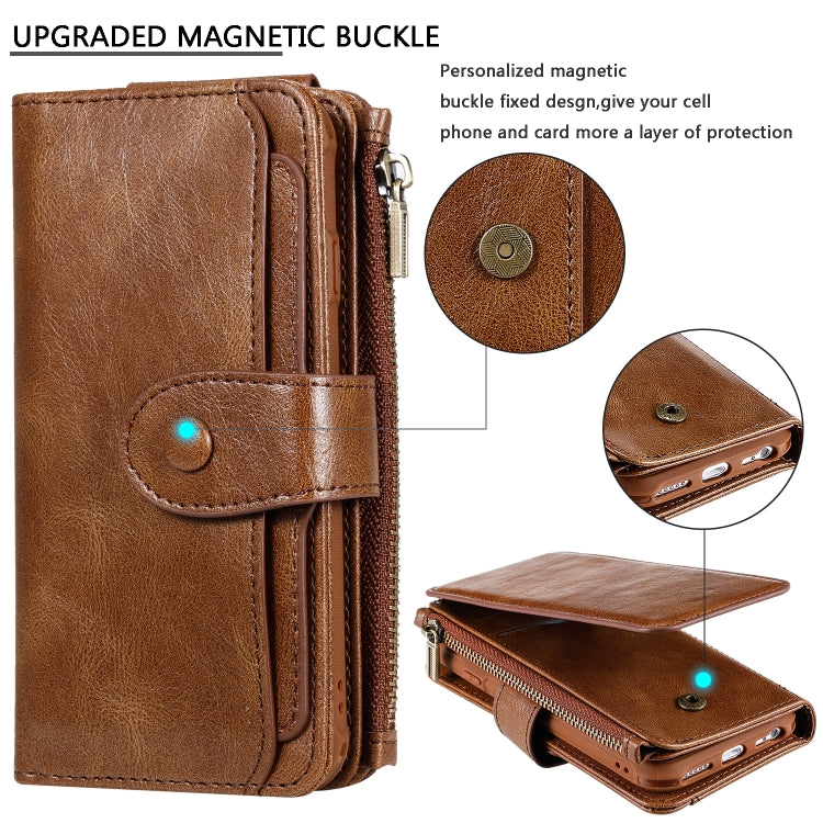 For iPhone 6 / 7 / 8 Multifunctional Retro Detachable Magnetic Horizontal Flip Leather Case with Card Slots & Holder & Wallet & Photo Frame(Brown) - More iPhone Cases by buy2fix | Online Shopping UK | buy2fix