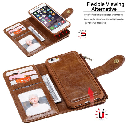 For iPhone 6 / 7 / 8 Multifunctional Retro Detachable Magnetic Horizontal Flip Leather Case with Card Slots & Holder & Wallet & Photo Frame(Brown) - More iPhone Cases by buy2fix | Online Shopping UK | buy2fix
