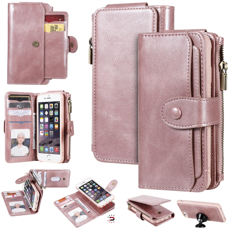 For iPhone 6 / 7 / 8 Multifunctional Retro Detachable Magnetic Horizontal Flip Leather Case with Card Slots & Holder & Wallet & Photo Frame(Rose Gold) - More iPhone Cases by buy2fix | Online Shopping UK | buy2fix