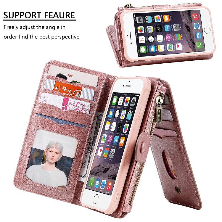 For iPhone 6 / 7 / 8 Multifunctional Retro Detachable Magnetic Horizontal Flip Leather Case with Card Slots & Holder & Wallet & Photo Frame(Rose Gold) - More iPhone Cases by buy2fix | Online Shopping UK | buy2fix