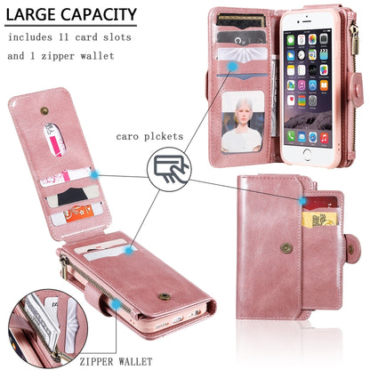 For iPhone 6 / 7 / 8 Multifunctional Retro Detachable Magnetic Horizontal Flip Leather Case with Card Slots & Holder & Wallet & Photo Frame(Rose Gold) - More iPhone Cases by buy2fix | Online Shopping UK | buy2fix