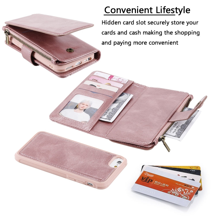 For iPhone 6 / 7 / 8 Multifunctional Retro Detachable Magnetic Horizontal Flip Leather Case with Card Slots & Holder & Wallet & Photo Frame(Rose Gold) - More iPhone Cases by buy2fix | Online Shopping UK | buy2fix