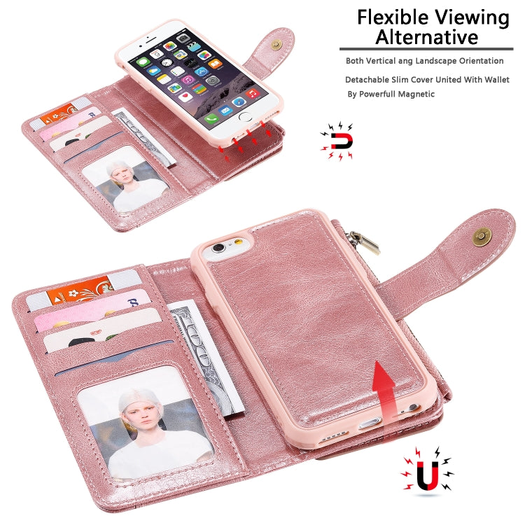For iPhone 6 / 7 / 8 Multifunctional Retro Detachable Magnetic Horizontal Flip Leather Case with Card Slots & Holder & Wallet & Photo Frame(Rose Gold) - More iPhone Cases by buy2fix | Online Shopping UK | buy2fix