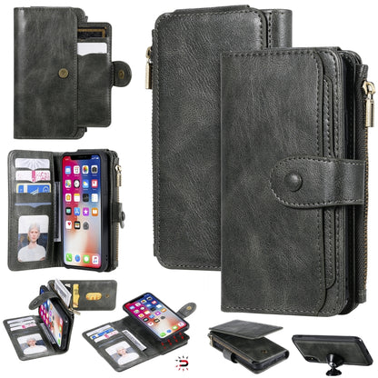 For iPhone X / XS Multifunctional Retro Detachable Magnetic Horizontal Flip Leather Case with Card Slots & Holder & Wallet & Photo Frame(Dark Green) - More iPhone Cases by buy2fix | Online Shopping UK | buy2fix
