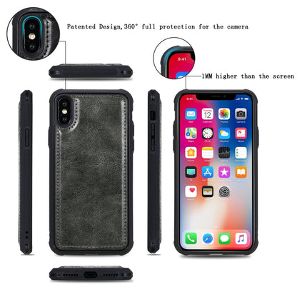 For iPhone X / XS Multifunctional Retro Detachable Magnetic Horizontal Flip Leather Case with Card Slots & Holder & Wallet & Photo Frame(Dark Green) - More iPhone Cases by buy2fix | Online Shopping UK | buy2fix