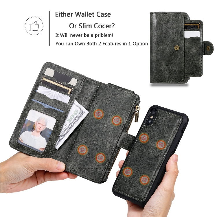 For iPhone X / XS Multifunctional Retro Detachable Magnetic Horizontal Flip Leather Case with Card Slots & Holder & Wallet & Photo Frame(Dark Green) - More iPhone Cases by buy2fix | Online Shopping UK | buy2fix