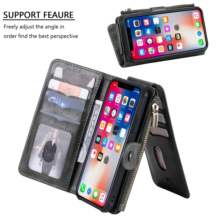 For iPhone X / XS Multifunctional Retro Detachable Magnetic Horizontal Flip Leather Case with Card Slots & Holder & Wallet & Photo Frame(Dark Green) - More iPhone Cases by buy2fix | Online Shopping UK | buy2fix
