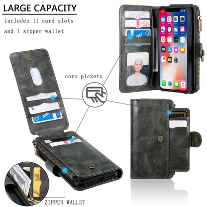 For iPhone X / XS Multifunctional Retro Detachable Magnetic Horizontal Flip Leather Case with Card Slots & Holder & Wallet & Photo Frame(Dark Green) - More iPhone Cases by buy2fix | Online Shopping UK | buy2fix