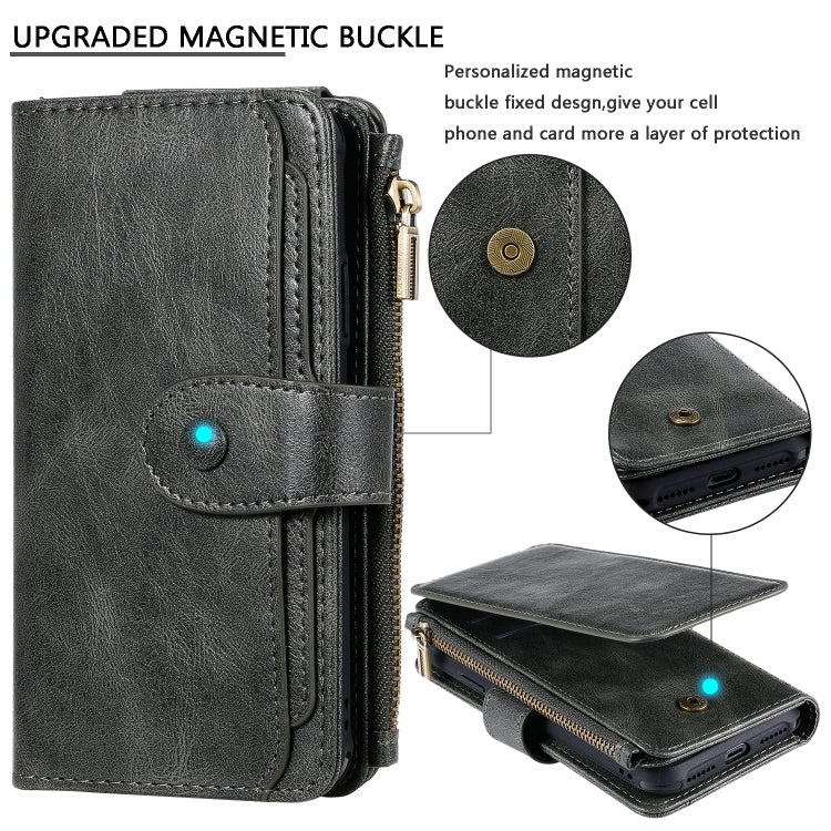 For iPhone X / XS Multifunctional Retro Detachable Magnetic Horizontal Flip Leather Case with Card Slots & Holder & Wallet & Photo Frame(Dark Green) - More iPhone Cases by buy2fix | Online Shopping UK | buy2fix