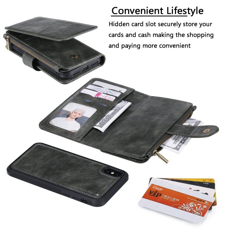 For iPhone X / XS Multifunctional Retro Detachable Magnetic Horizontal Flip Leather Case with Card Slots & Holder & Wallet & Photo Frame(Dark Green) - More iPhone Cases by buy2fix | Online Shopping UK | buy2fix
